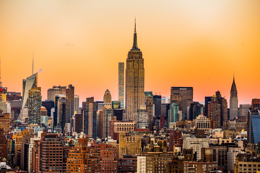 New York City skyline at dusk